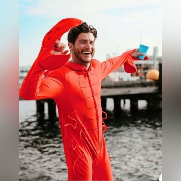 NWT Tipsy Elves Unisex Red Lobster Halloween Costume One Piece Jumpsuit Full Zip - Picture 1 of 11